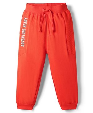 Babyhug Terry Cotton Knit Full Length Text Printed Lounge Pant - Orange