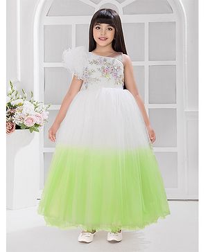Tiny Kingdom Net Woven Sleveless Sequins Embellished Floral Designed Gown - Green