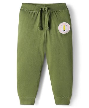 Babyhug Single Jersey Knit Full Length Lounge Pant with Animal Print - Olive Green