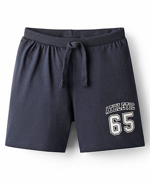 Babyhug Single Jersey Knit Mid Thigh Shorts With Athletic Text Print - Blue