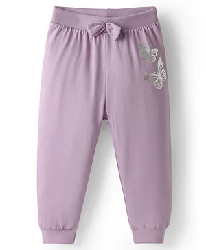 Babyhug Single Jersey Knit Full
                              Length Lounge Pant With Butterfly Foil
                              Print & Bow Applique - Lavender