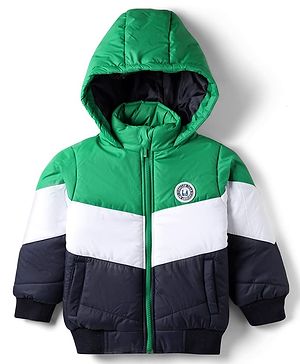 Babyhug Woven Full Sleeves Hooded Padded Jacket With Color Block Design & LA Patch - Multicolor