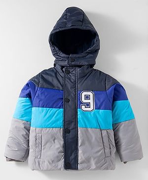 Babyhug Woven Full Sleeves Padded Jacket with Detachable Hood & Patch Detailing - Multicolor