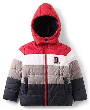 Babyhug Full Sleeves Cut & Sew Desiged Padded Jacket with Detachable Hood - Red