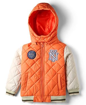 Babyhug Woven Full Sleeves Quilted Padded Jacket with Detachable Hood - Orange