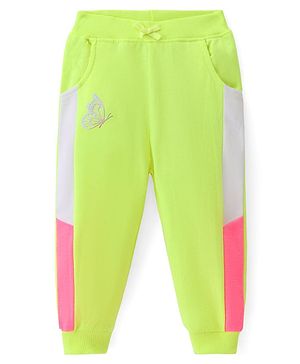 Babyhug French Terry Knit Full Length Track Pant With Butterfly Print & Tape Detailing - Limegreen