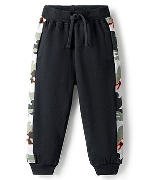 Babyhug French Terry Full Length Lounge Pants with Pocket & Camouflage Print - Black