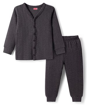 Babyhug Knit Full Sleeves Solid Colour Thermal Inner Wear Set - Charcoal Grey