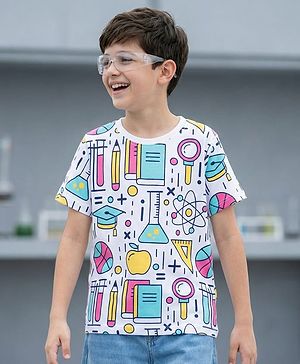 Pine Kids Cotton Knit Half Sleeves T-Shirt with Print - White