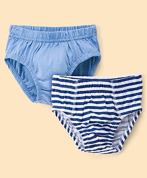 Kookie Kids Cotton Spandex Knit Briefs With Stripes Pack Of 2 - Blue