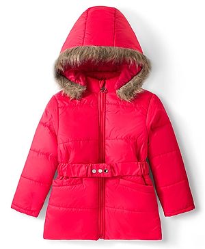 Pine Kids Woven Full Sleeves Solid Color Padded Jacket with Detachable Hood - Red