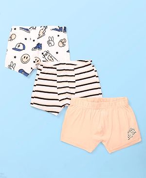 Kookie Kids India Cotton Knit Trunk With Stripes Pack Of 3 - White & Peach