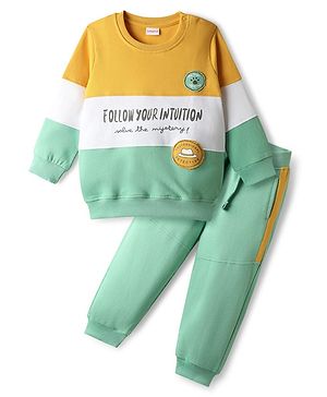Babyhug Terry Knit Full Sleeves T-Shirt & Lounge Pant Set With Text Print - Multicolor