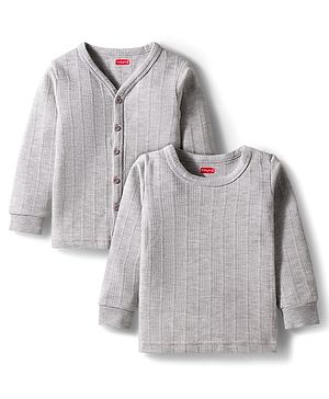 Babyhug Knit Full Sleeves Solid Color Pullover & Front Open Vest - Light Grey