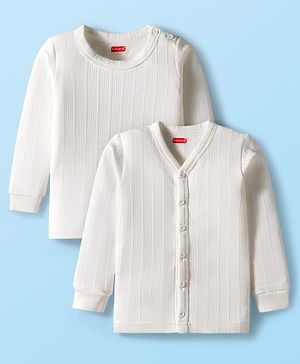 Babyhug Knit Full Sleeves Solid Color Front Open & Pullover Thermal Inner Wear Vests Pack of 2 - Offwhite