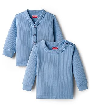 Babyhug Knit Full Sleeves Solid Color Pullover & Front Open Thermal Inner Wear Pack of 2 - Light Blue