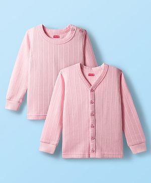 Babyhug Knit Full Length Solid Color Thermal Vests Pack of 2 - Pink