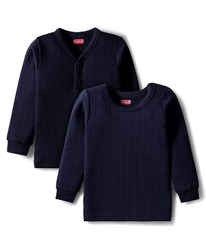 Babyhug Knit Full Sleeves Solid Color Pullover & Front Open Vest - Navy Blue
