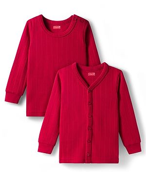 Babyhug Knit Full Length Solid Color Thermal Vests Pack of 2 - Red