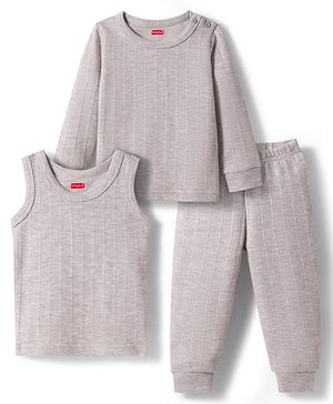 Babyhug Knit Full Sleeves Solid Colour Thermal Inner Wear - Light Grey