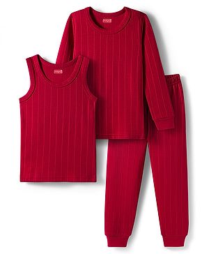 Babyhug Knit Solid Coloured Thermal Set With Vest - Red