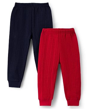 Babyhug Knit Full Length Solid Colour Thermal Inner Wear Leggings Pack Of 2 - Red & Navy Blue