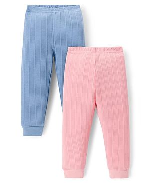 Babyhug Knit Full Length Solid Colour Thermal Inner Wear Leggings Pack Of 2 - Pink & Light Blue