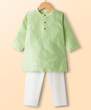 Babyhug Cotton Woven Full Sleeves Embroidered Kurta Pajama Set - Light Green