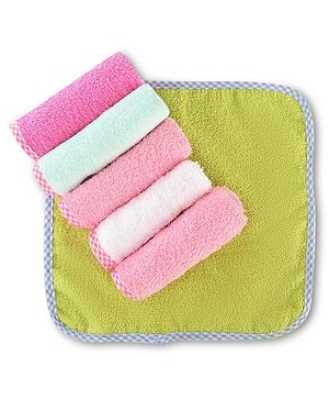 Babyhug Cotton Terry Knit Solid Color Wash Cloths Pack of 6 L 23.5 x B 23 cm - Multicolour