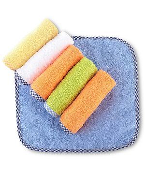 Babyhug Cotton Terry Knit Solid Color Wash Cloths Pack of 6 L 23.5 x B 23 cm - Multicolour