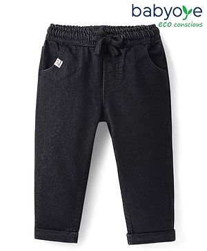 Babyoye Cotton Blend Woven Full Length Washed Denim Jeans with Stretch - Black