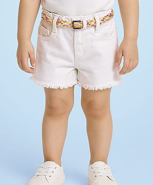 Babyhug Denim Solid Coloured Short With Stretch & Belt - White