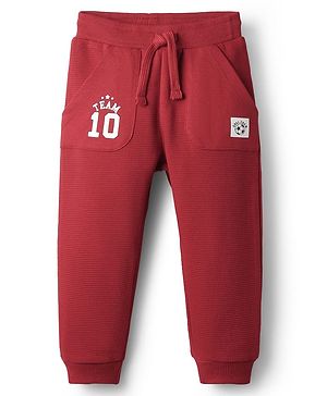 Babyhug Terry Cotton Knit Full Length Lounge Pant With Sports Theme Print - Maroon