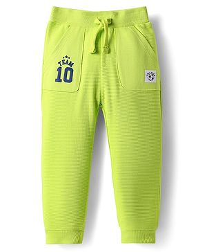 Babyhug French Terry Knit Full Length Lounge Pant With Team Print - Lime Green