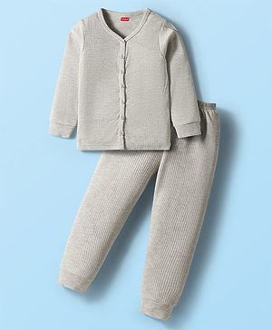Babyhug Knit Full Sleeves Solid Color Thermal Inner Wear Set - Light Grey