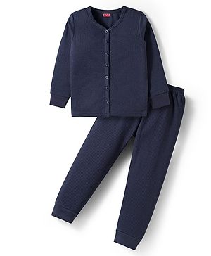 Babyhug Knit Full Sleeves Solid Color Thermal Inner Wear Set - Navy Blue