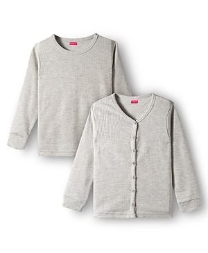 Babyhug Knit Full Sleeves Solid Color Thermal Vests Pack of 2 - Light Grey