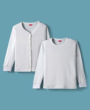 Babyhug Knit Solid Coloured Pullover & Front open Thermal   Vests Pack Of 2 - Offwhite