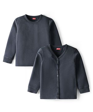 Babyhug Cotton Knit Full Sleeves Solid Colour Thermal Inner Wear Pack Of 2 - Navy Blue