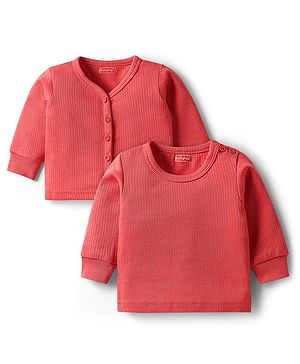 Babyhug Knit Full Sleeves Solid Pullover & Front Open Thermal Vest Pack of 2 - Coral