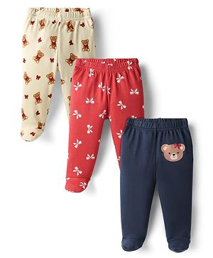 Babyhug Cotton Interlock Knit Animal Printed Bootie Leggings Pack of 3 - Multicolor