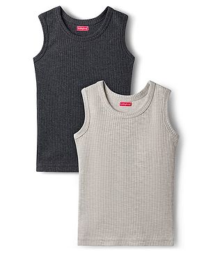 Babyhug Knit Sleeveless Solid Color Thermal Vests Pack of 2 - Light Grey & Charcoal Grey