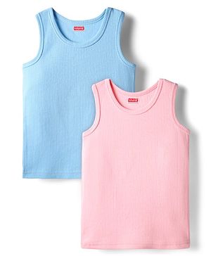 Babyhug Cotton Knit Sleeveless Solid Coloured Thermal Wear Vest Pack Of 2 - Pink & Light Blue