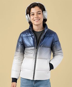 Pine Kids Woven Full Sleeves Front Open Padded Jacket with Ombre Colors - Blue