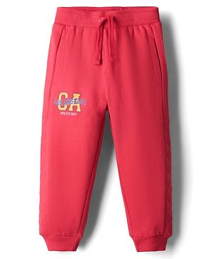 Babyhug French Terry Knit Full Length Lounge Pant with Los Angeles Print - Red