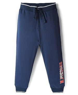 Babyhug French Terry Full Length Lounge Pant with Brooklyn Print - Navy Blue