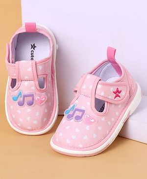 Cute Walk By Babyhug Casual Shoes with Velcro Closure Mesh & Star Print - Pink