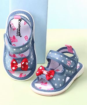 Cute Walk by Babyhug Velcro Closure Sandals with Bow Print & Applique - Blue