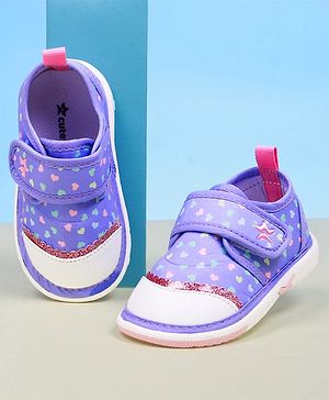 Cute Walk by Babyhug Velcro Closure Hearts Printed Casual Shoes With Lace Detailing - Purple