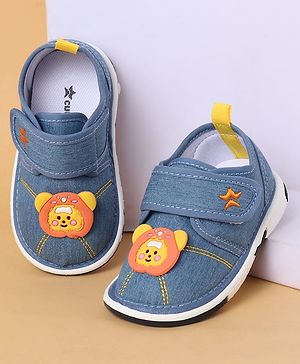 Cute Walk By Babyhug Casual Shoes with Velcro Closure Mesh & Lion Patch - Blue